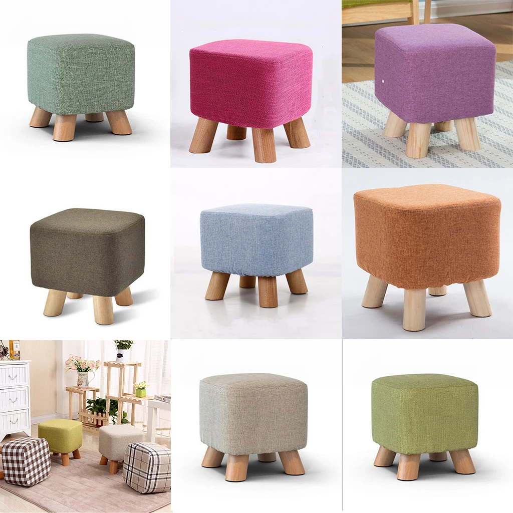 Linen Cotton Ottoman Cover Square Stool Covers Slipcover for Footstool Decor, 8 Colors choice