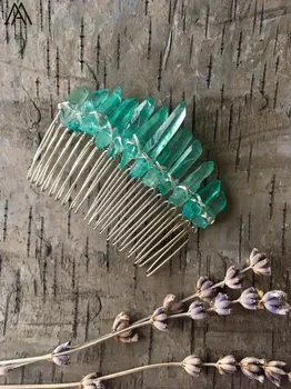 

5PCS Silvery Wire Wrapped Green Quartz Point Hair Combs Tiara For Women Metal Combs Wedding Hair Jewelry Accessories HG060AMAA.E