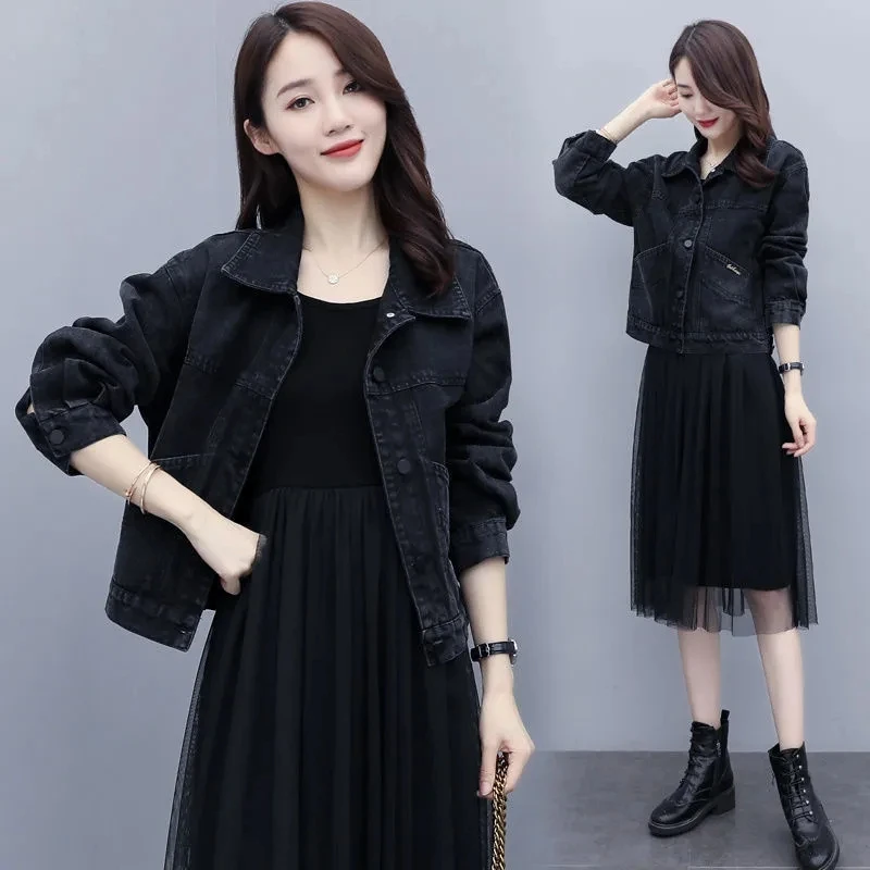 Black Denim Jacket Female 2021 Spring Autumn New Embroidery Korean Version Denim Jacket Women Loose Wild Thin Shor Coatt Top A65