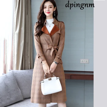 

new fashion elegant comfortable leisure simple color long autumn winter windbreaker trench plaid coat western women