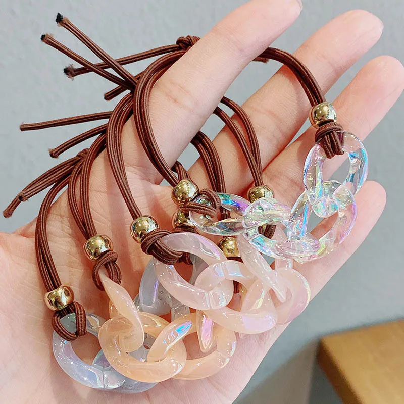 

Elastic Hair Bands Popular Chain Shape Ornament Scrunchie Hair Rubber Band Ponytail Holder Hair Styling Accessories 5 Colors