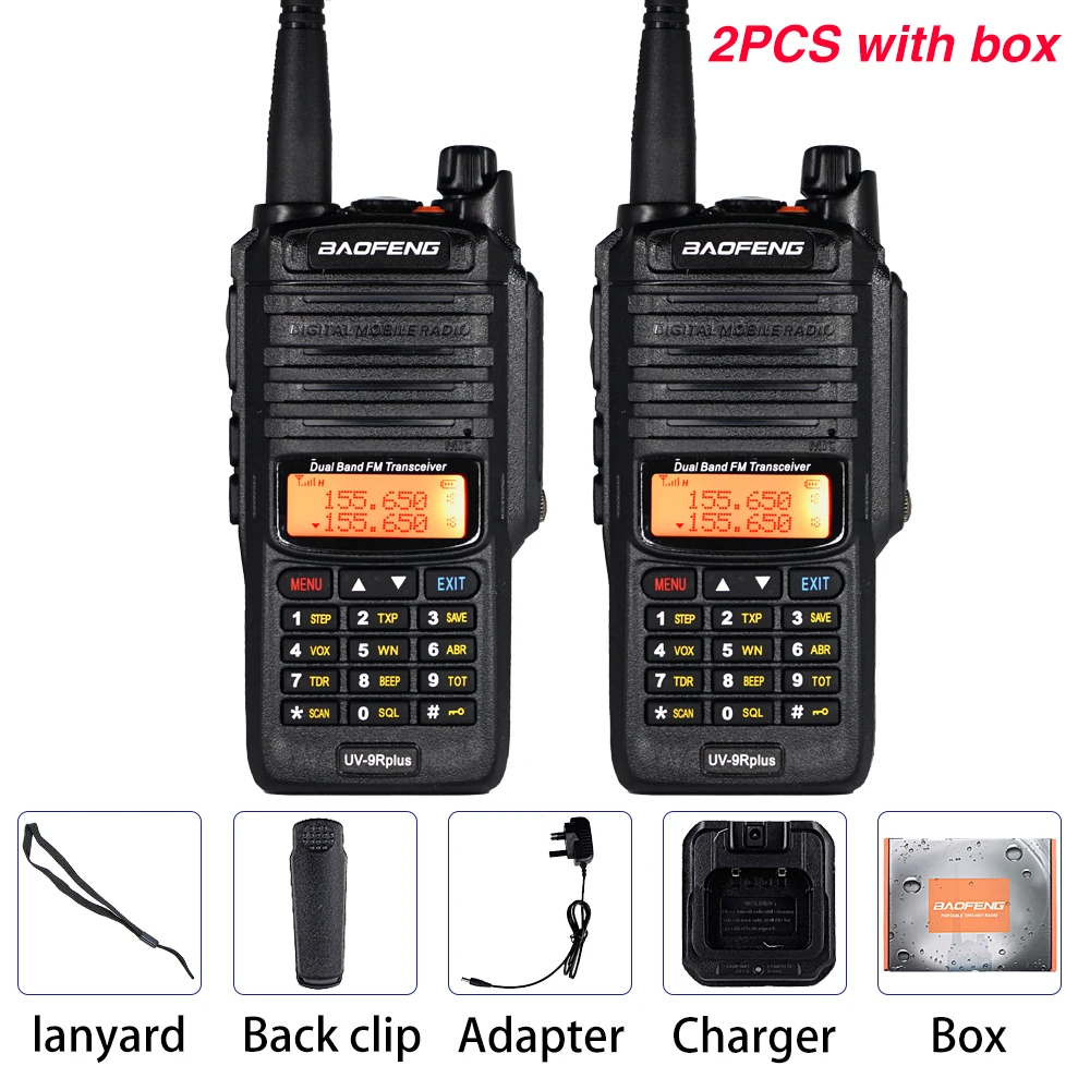 With Box 2 шт. 10 Вт Baofeng UV-9R plus портативная рация Водонепроницаемая Высокая мощность Двухдиапазонная портативная CB Ham Радио UV 9R plus охотничья двухсторонняя рация - Цвет: With Box