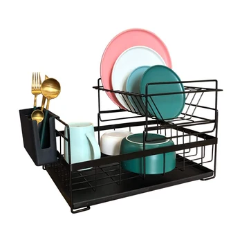 

Dish Drying Rack with Drainboard Drainer Kitchen Light Duty Countertop Utensil Organizer Storage for Home Black 2-Tier