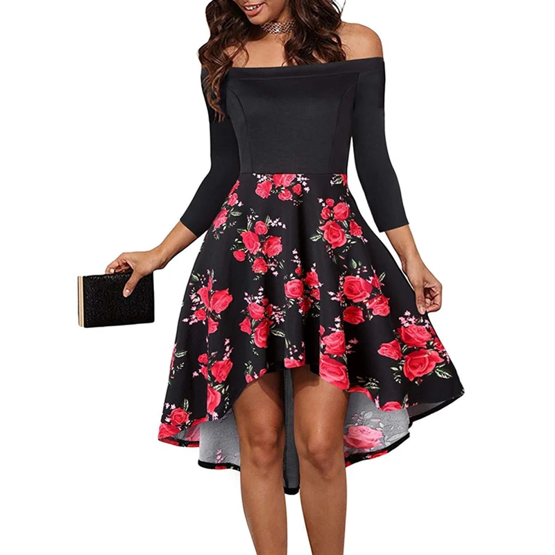 Women Dress Vintage Ladies Dresses Summer Women Off Shoulder Mini Dress Floral Evening Party Dresses Plus Size Sundress