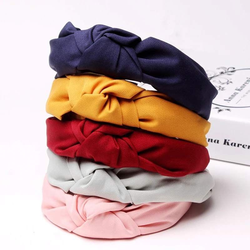 

Simple Solid Color Cloth Headband Center Cross Knotted Hairband Wide Head Hoop