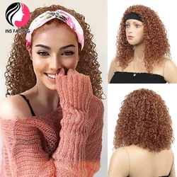 INS FACING Headband Wig Kinky Curly Synthetic Wigs for Black Women Brown Wigs Party Cosplay 14'' Glueless Wigs Pre Plucked Hair