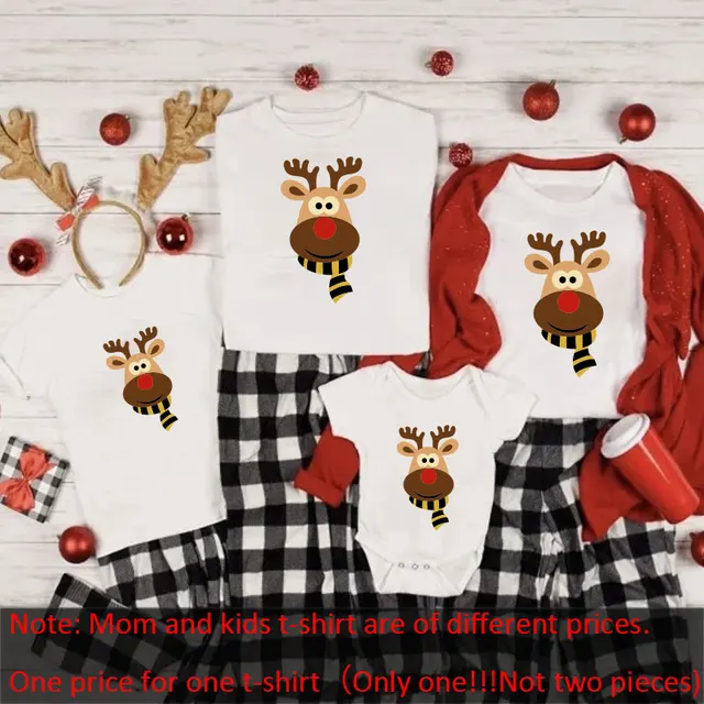 Merry Christmas Family Shirts Family Christmas T-Shirts Mommy and Me T-Shirt Family Matching Christmas printing Clothes Deer head1 White