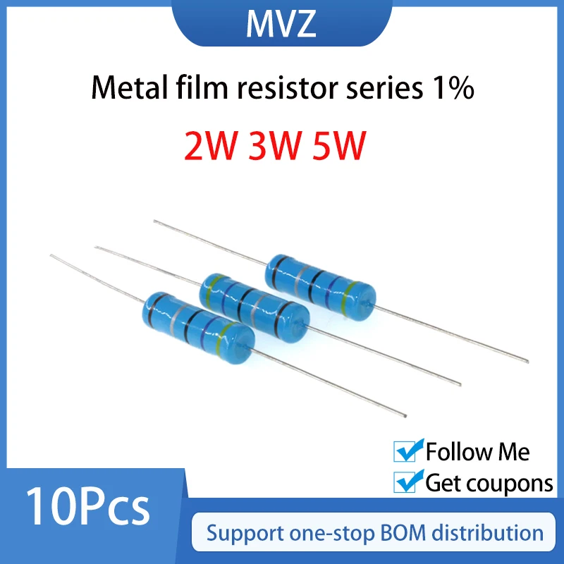 Metal film resistor series 1% 2W 3W 5W Watt 0.1R 0.12 0.15 0.18 R 0.2 0.22 0.24 0.27 0.3Ohm 0.33 0.36 0.39 0.43 0.47 0.5 Ohm