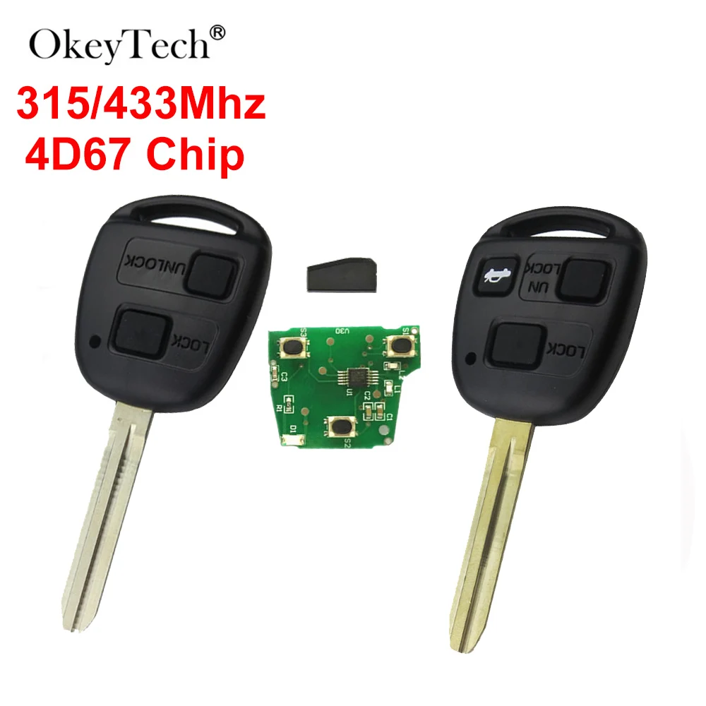 

Okey Tech 2 3 Buttons 315/433Mhz 4D67 Chip Remote Key FOB For Toyota Camry Prado Corolla Auto Remote Control CAMRY 304 60030