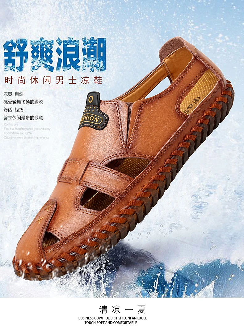 New Quality Genuine Leather Men Sandals Outdoor Summer Flip Flop Casual Shoes Men Beach Sandalias Men Shoes Big Size 39-48
