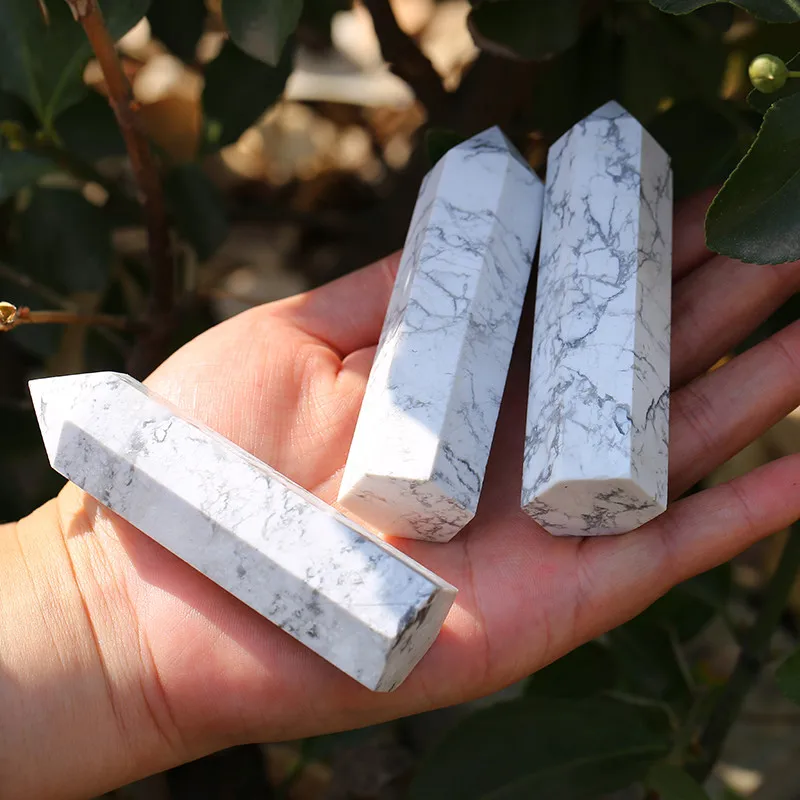 1 шт. ручная резьба натуральный белый бирюзовый кварц howlite crystal wand point 80 мм для