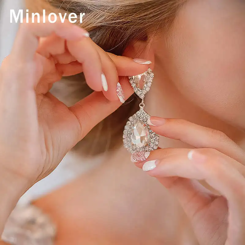 Женские Висячие серьги Minlover большие висячие капли со стразами свадебные