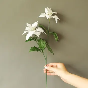 Christmas Artificial Flower for Christmas Home Decor Plastic Fake Flowers Simulation Green Leaves Branch DIY Wedding Decorative