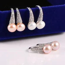 Мода натуральная пресноводная жемчужина 7-8 мм жемчуг кристалл серьги гвоздики модные ювелирные изделия подарок для женщин супер предложение