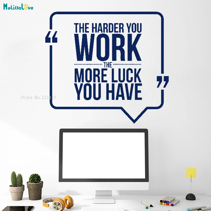 Наклейки на стену с надписью The Hard er You Work More Luck офисное пространство цитаты
