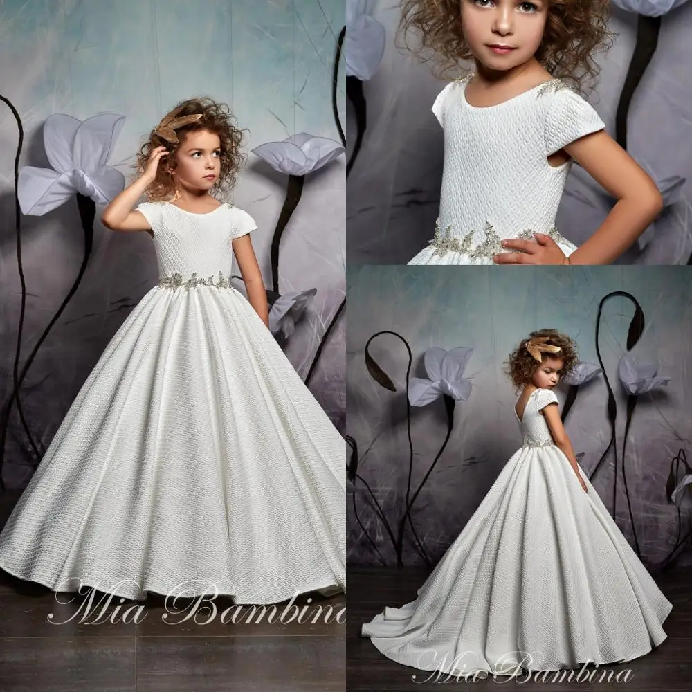 

Ivory Flower Girl Dresses Jewel Neck Lace Crystal Beads Belt Girls Pageant Dress Custom Made Kids Birthday Party Gowns
