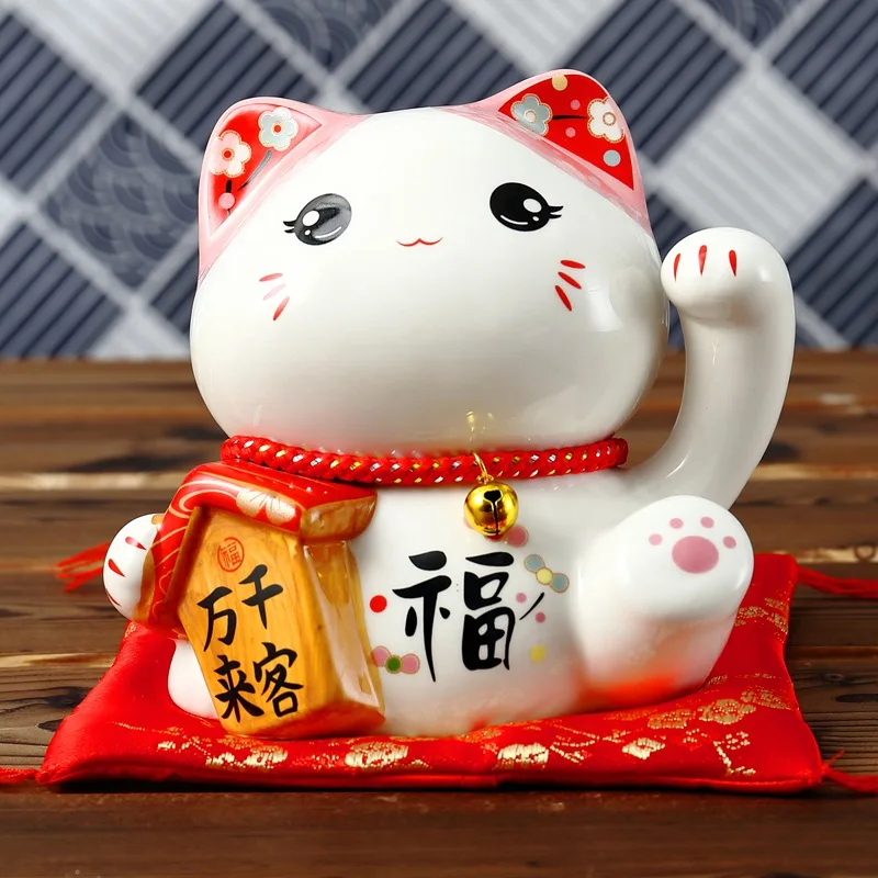 Figurine chat porte-bonheur en céramique, 5.3 pouces, peinture à la main,  dessin animé, chaton porte-bonheur, décoration de la maison, Maneki Neko  Fengshui - AliExpress