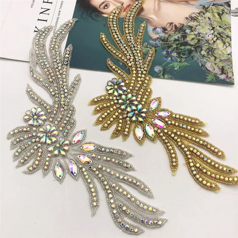 2 шт. много цветов ручная работа стразы с кристаллами и бусинами аппликация