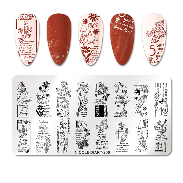 DIARY Line Flower Nail Stamping Plates Chinese Style Letter Pattern Nail Art Stamp Templates Face Leaf Printing Stencil