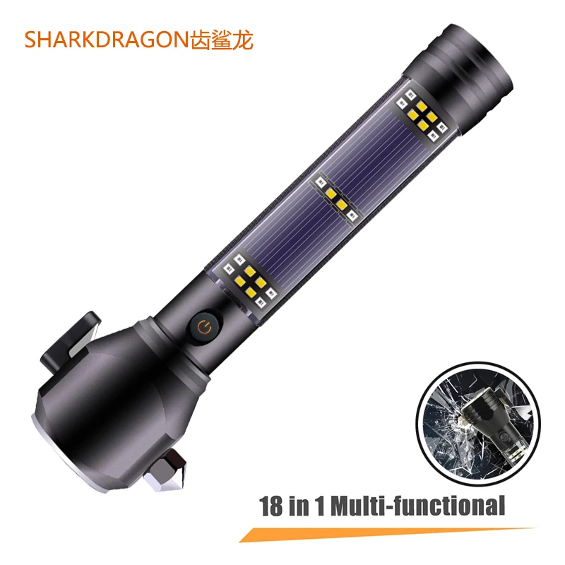 Светодиодный фонарик на солнечной батарее с usb-зарядкой аварийный молоток мощный