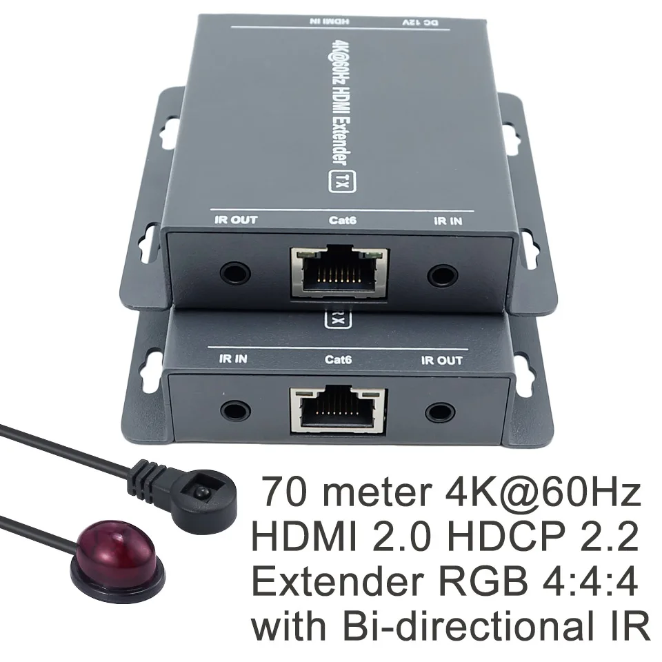 70m HDMI2.0 Extender 4K 60Hz HDMI 2,0 удлинитель 50 м Поддержка 18 Гбит/с& Петля выход HDMI удлинитель с ИК 4K HDMI к RJ45 удлинитель передатчик приемник - Цвет: 70m HDMI2.0 Extender