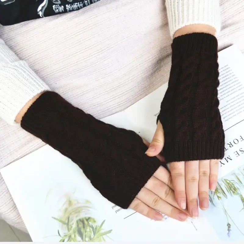 Женские теплые шерстяные вязаные перчатки без пальцев, Осень-зима, 20 см