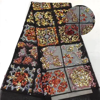 

African Lace Fabric 2019 Sequin Embroidery Tulle Lace Fabric for Wedding French Net Lace Fabric 5 yards