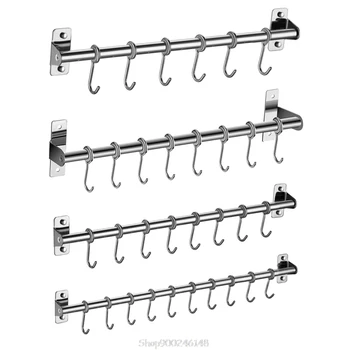 

Wall Mounted Utensil Rack Stainless Steel Hanging Kitchen Rail with 6/8/10 Removable Hooks O27 20 Dropship