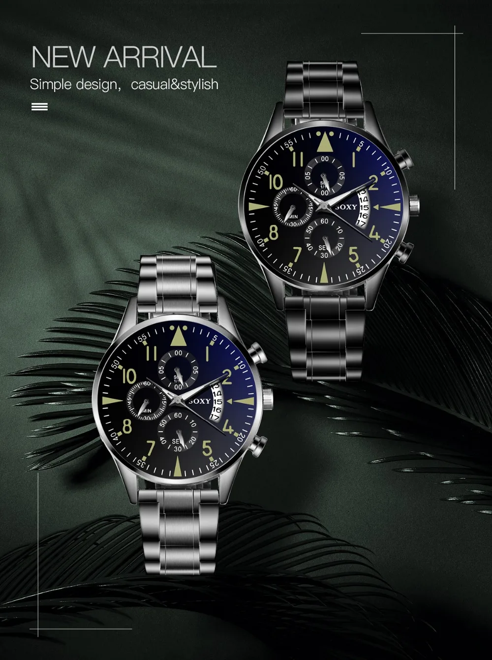 Watch Men Quartz Wristwatch Luminous SOXY Men's Watches Classic Calendar Mens Business Steel Watch relogio masculino saati hours