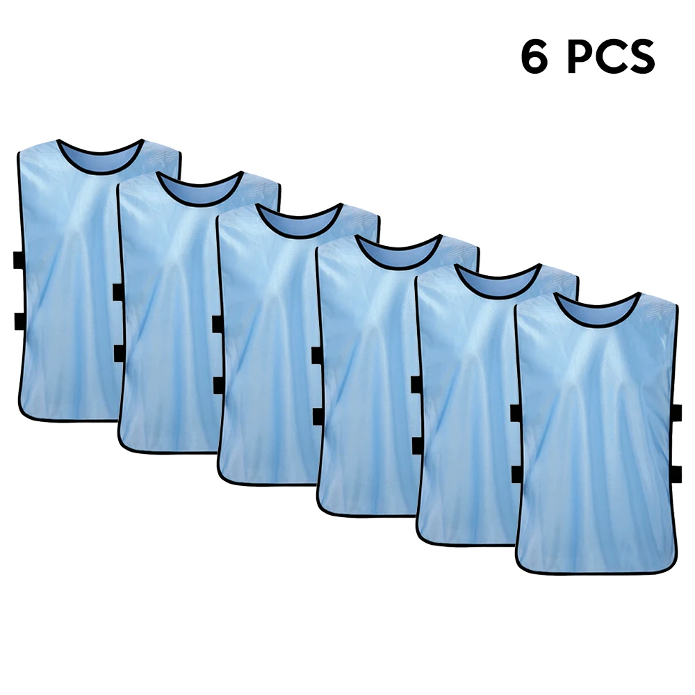 light blue Новинка, 6 шт., детские футбольные пинни, быстросохнущие футбольные майки, Молодежный спортивный костюм, командные тренировочные нагрудники, спортивный жилет, нагрудники для футбола - Цвет: light blue