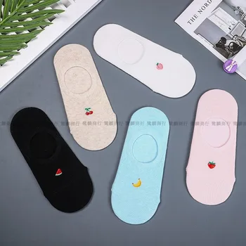 

Women Soft Sock Cartoon Ladies Fruit Printing Socks Solid Woman Boat Casual Cotton Sox Girls Spring Trendy Summer Cute Skarpetki