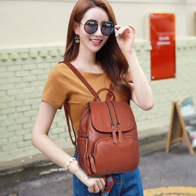Women Leather Backpacks High Quality Ladies Bagpack Preppy Style Back Pack Backpack For Girls Vintage Rucksacks School Bags