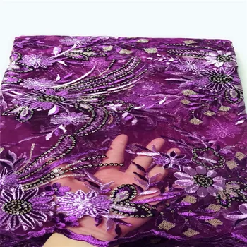 

New Design High Quality purple Tulle Sequins African Lace Fabric Guipure Embroidered French Net Nigerian Lace Fabric for Wedding