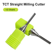 Tête de fraise droite TCT à tige 1/2, 2 bords, fraiseuse CNC pour bois rainuré à bord plat, contreplaqué MDF