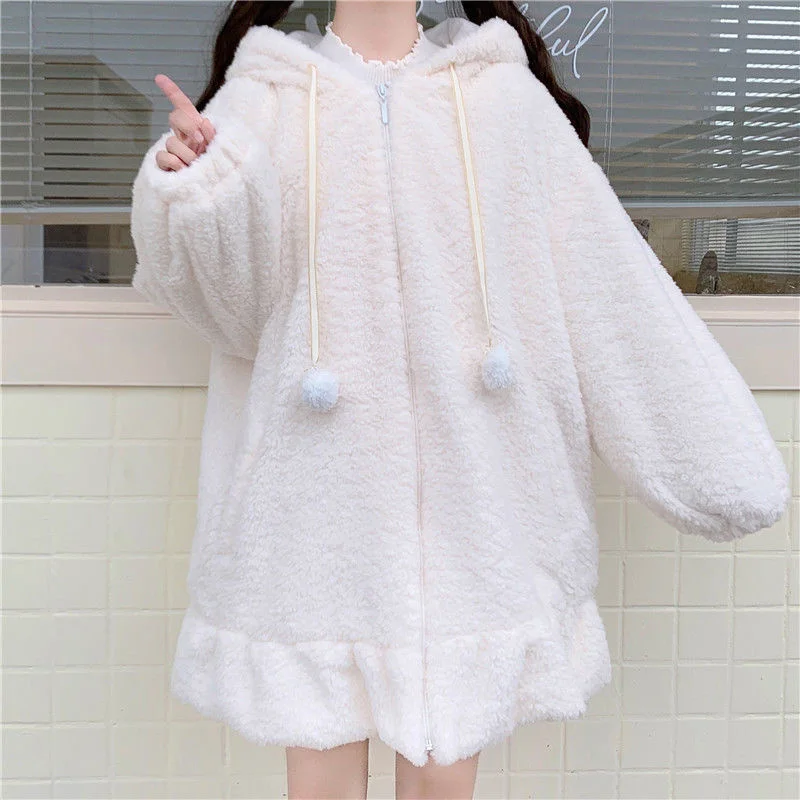 sweatshirts for girls E Girls Harajuku Kawaii Rabbit Ears Hoody Sweatshirts Women Funny Bunny Hoodies Winter Zip Up Hoodie Oversize Cute Japan Clothes cat hoodie