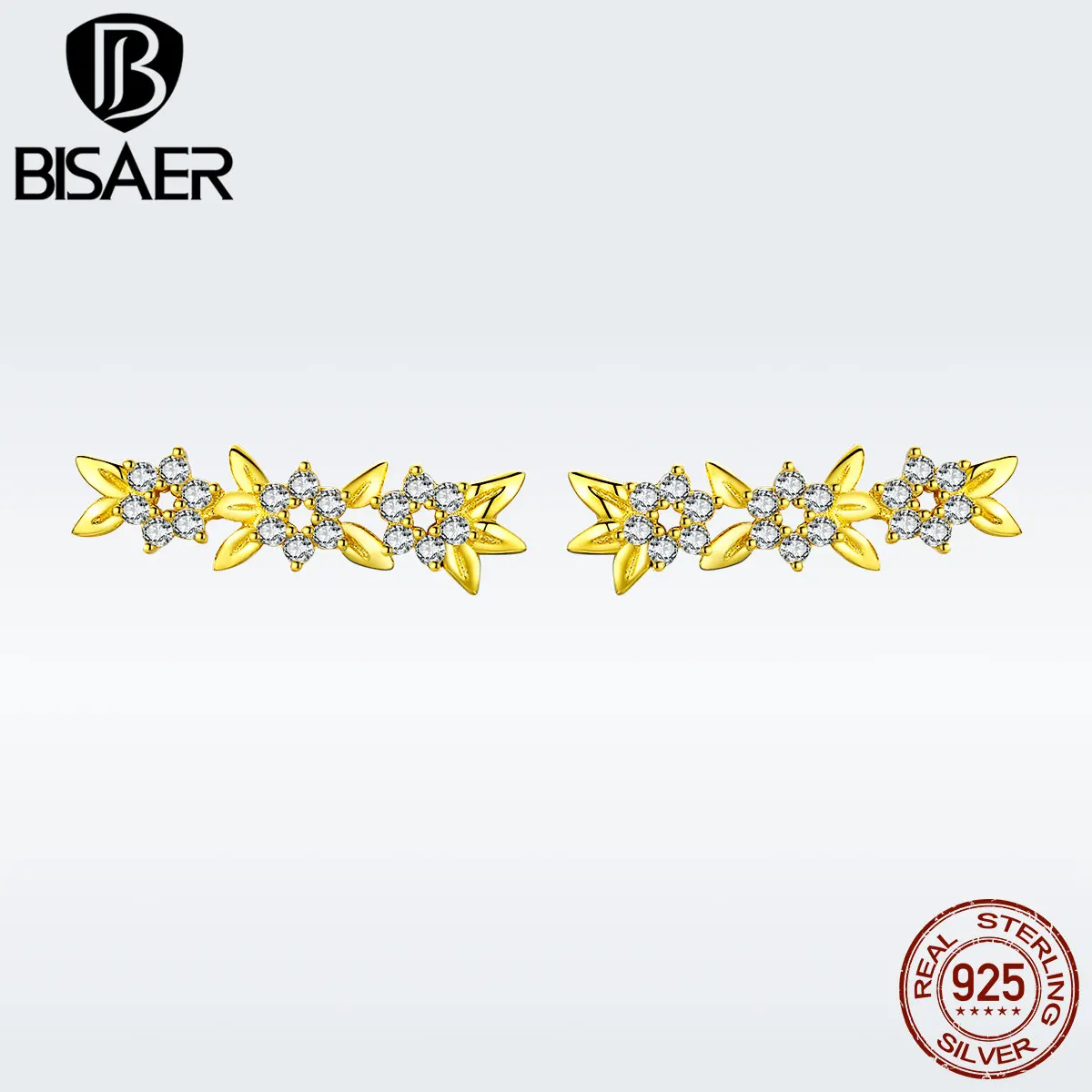 BISAER 925 пробы цвет серебристый, Золотой Цвет цветок ромашка серьги стержня для Для женщин Brincos Модные украшения вечерние подарки GAE063