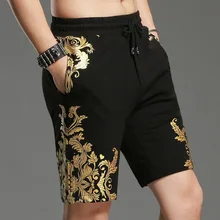 Летние мужские повседневные шорты, хлопковые Позолоченные с цветочным принтом, прямые мужские спортивные штаны, корейские модные короткие брюки