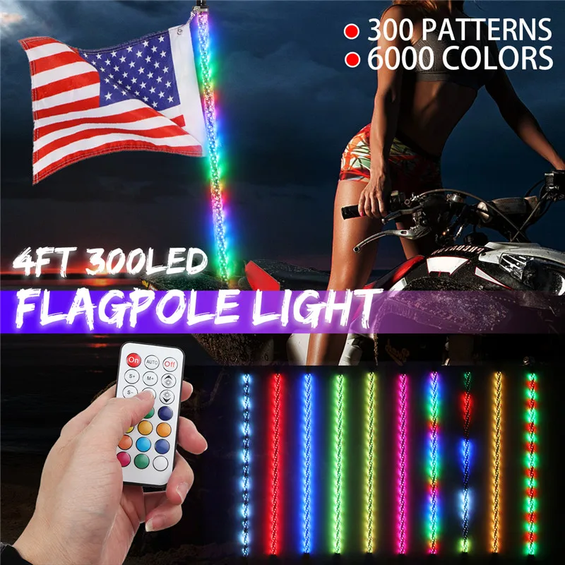 Лидер продаж, 3/4FT RGB Водонепроницаемый гибкие Беспроводной дистанционного Управление супер яркий светодиодный подсветка для флагштока свет; большие размеры 30-45 W/35-55 Вт DC12V+ юбка с рисунком флага США