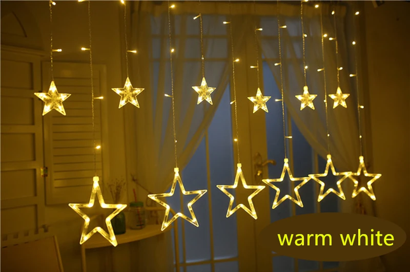 Warm White Светодиодный светильник-гирлянда со звездой, сказочный светильник, украшение для свадебной вечеринки, праздничный фестиваль, Рождественский светильник s, лампа для домашнего занавеса, неоновый фонарь, 220 В - Цвет: Warm White