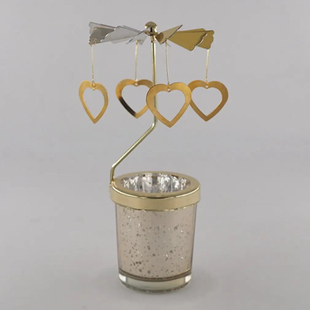 Вращающийся стеклянный подсвечник вращающийся переводной WindmillLove Love Gold
