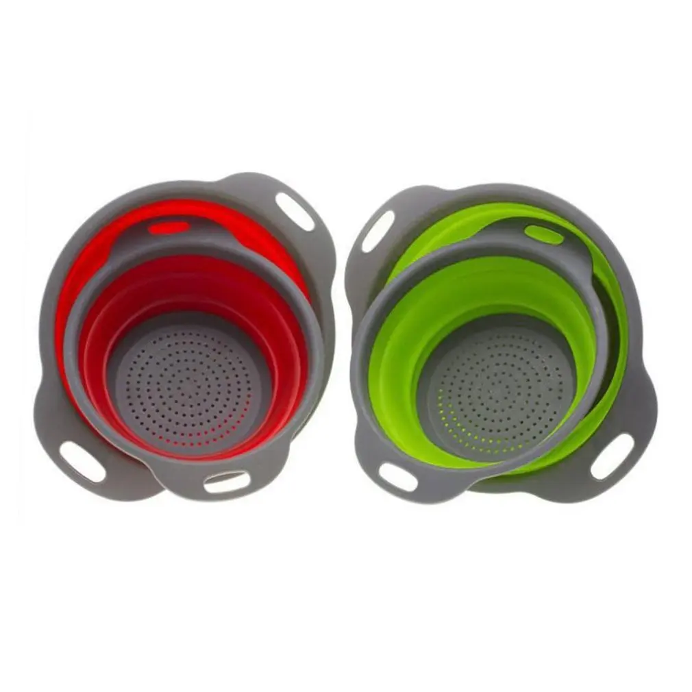 New Collapsible Net Filter Colander Set Silicone Kitchen Vegetable And Fruits Washing Drying Folding Rack Strainer Holder