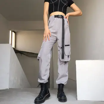 

Vintage ladies cargo pants women pockets loose pants joggers baggy trousers women korean streetwear