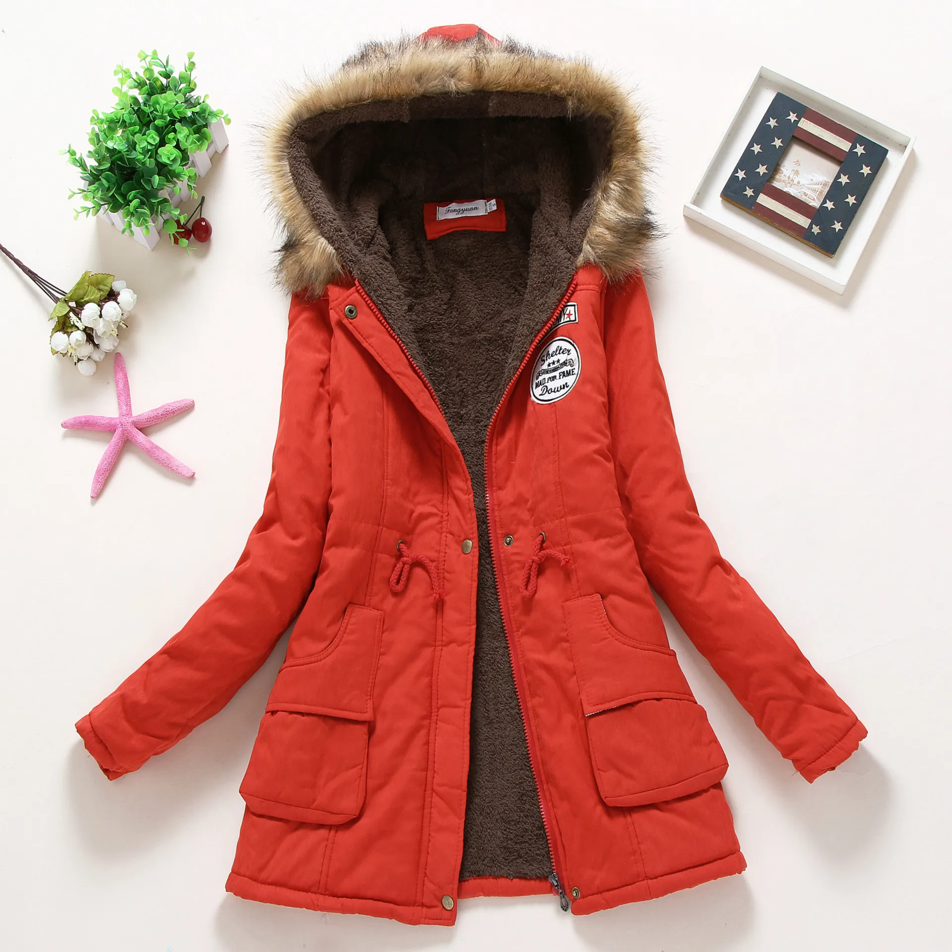 Женская парка, повседневная одежда для беременных, осенне-зимнее пальто с капюшоном в стиле милитари, зимняя куртка, женские плюшевые пальто, одежда для беременных - Цвет: red