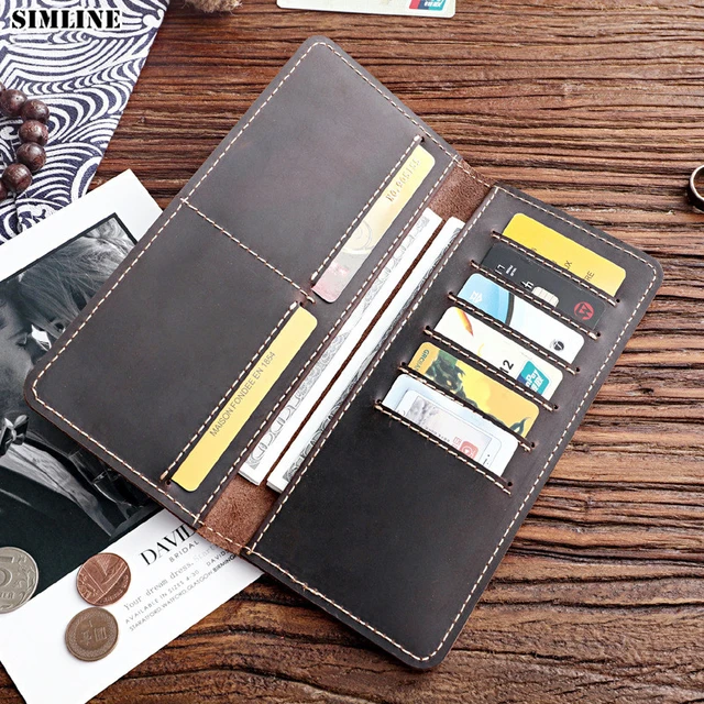 100% Genuine Leather Wallet For Men Male Real Cowhide Vintage Handmade Long  Slim Zipper Clutch Men's Purse Card Holder Phone Bag - AliExpress