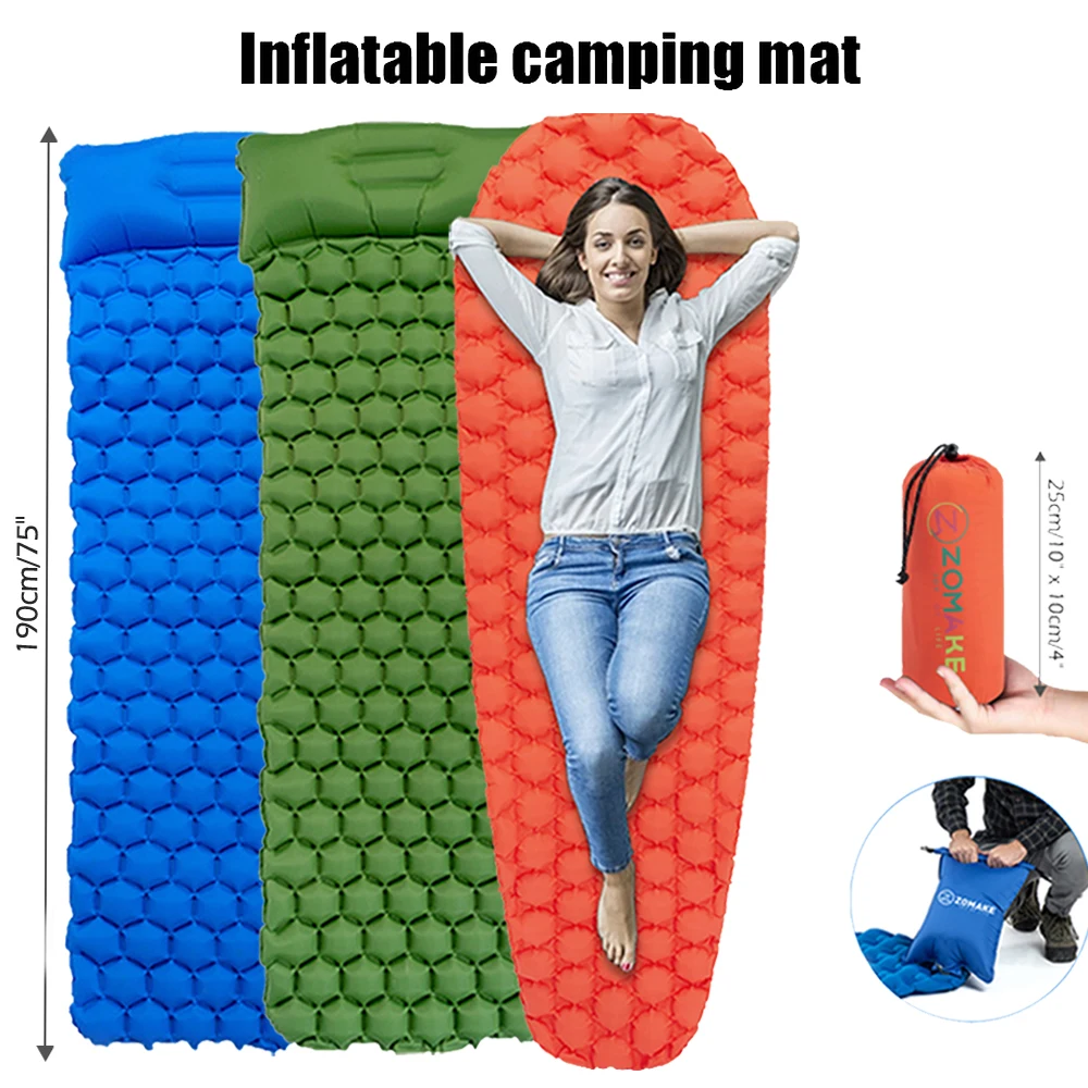 Inflatable Mattress Camping Mat Zomake Inflatable Mattress Ultralight Sleeping Pad Fast Filling Air Mat Camping Sleeping Trekking Hiking Single