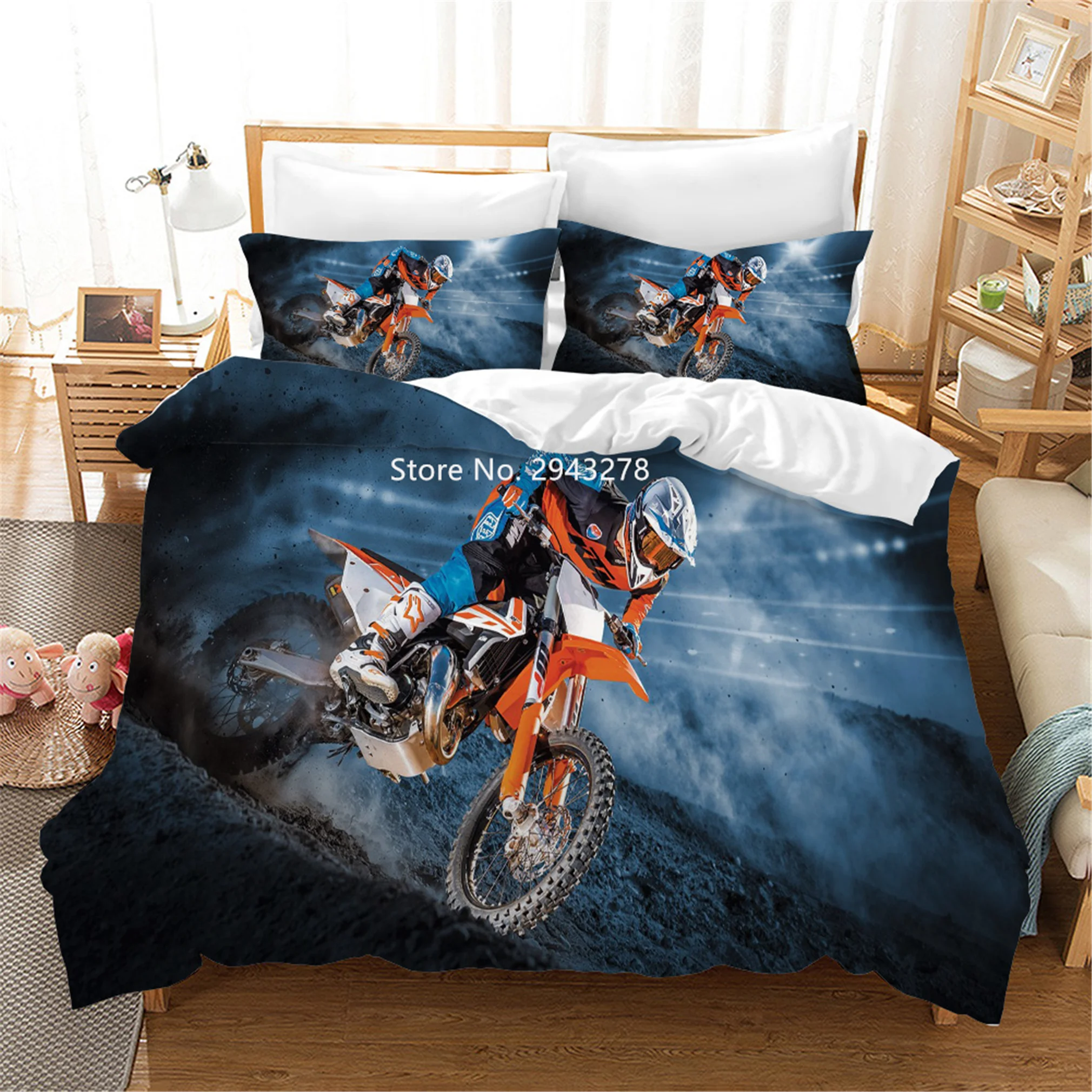 Cross-country Motorcycle Series Pattern Duvet Quilt Cover Pillowcase Bedding Adult Teenager Bedroom Decoration Home Textile | Дом и сад