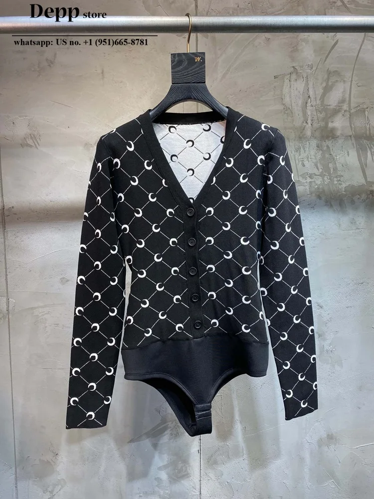 

luxury designer women 2020 New High Street Classic Moon Printed baodycon sexy deep V neck knitted Jumpsuits Playsuits Bodysuits
