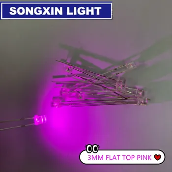 

1000pcs 3mm Water Clear Pink LED Diode Flat Top 3 mm Light-Emitting Diode Transparent LED Lamp Light Wide Angle High Brightness