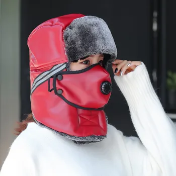 

2Color Reflective strip Lei Feng hat velvet thickened men plus cold cotton cap winter female bike cold bib earmuffs old man cap