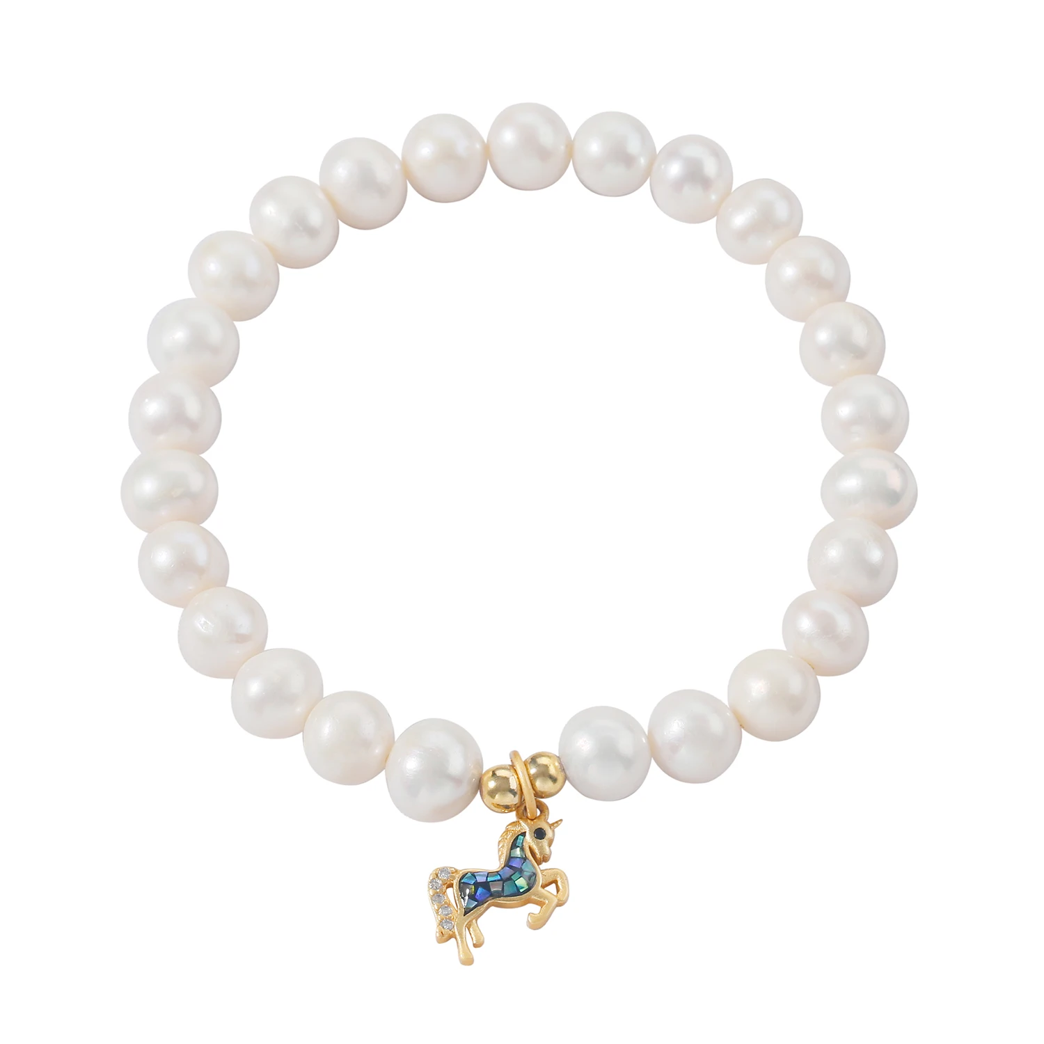 

Freshwater Pearl Bracelet Unicorn Shape Abalone Pendant Stretch Bracelet Fashion Pearl Jewelry Gift For Women or Girls Gift